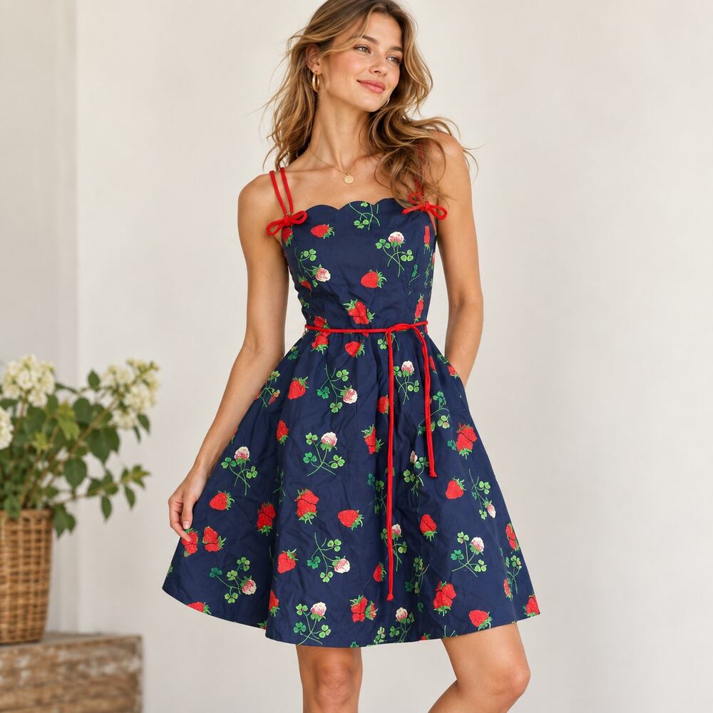Vintage 1980s Jenni Strawberry Print Sundress NWT Deadstock Size 5/6